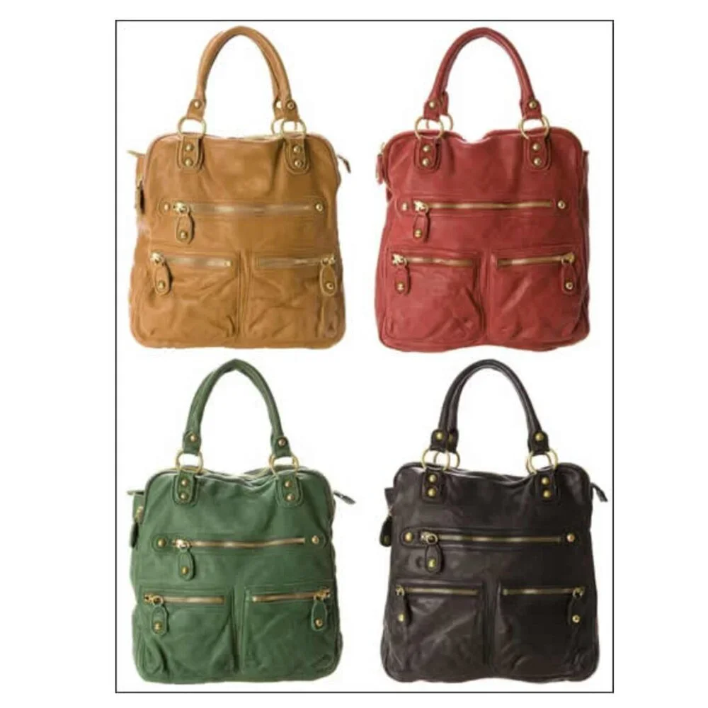 Linea Pelle Dylan Green Italian Leather Studded Tote Shoulder Bag Large